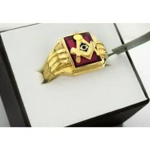Accessories | Created Ruby Masonic Mens Ring 1k Yellow Gold | Poshmark